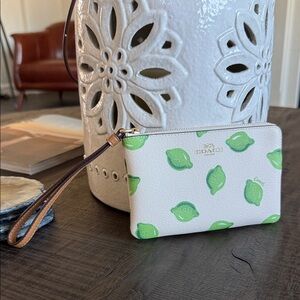 Coach Leaf Pattern Wristlet in White and Green